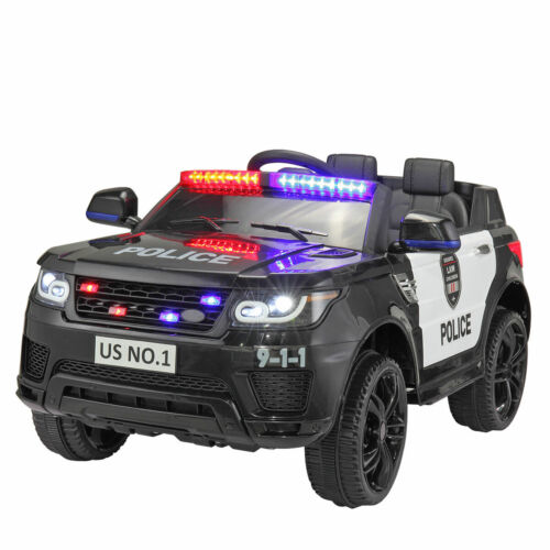Electric Kids Ride On Police Car with Remote Control, Flashing Lights, and Horn - Black