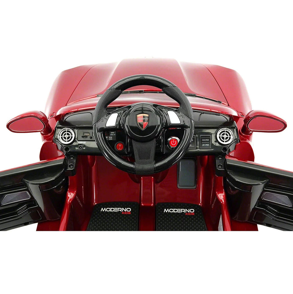 Electric Kids Ride-On Roadster Sports Car with PU Leather Seat, 2 Speeds, Lights, and Remote Control