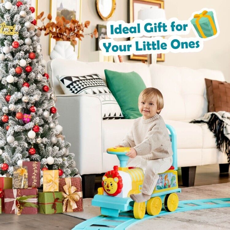 Electric Kids Ride On Train Set with Hidden Storage and 16-Piece Track