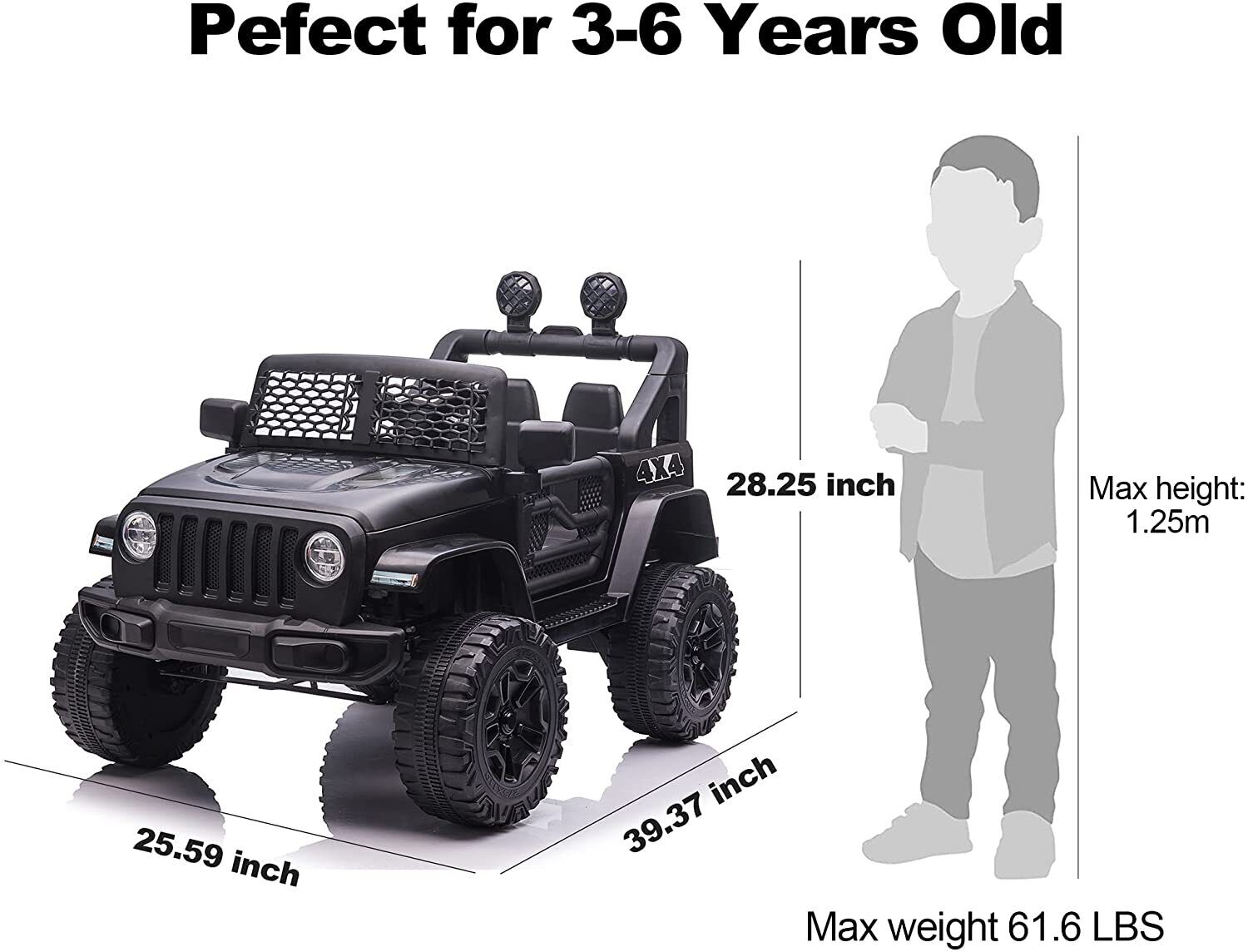 Electric Kids Ride-On Truck with Remote Control and LED Lights - 12V Battery Powered, 1-Seater