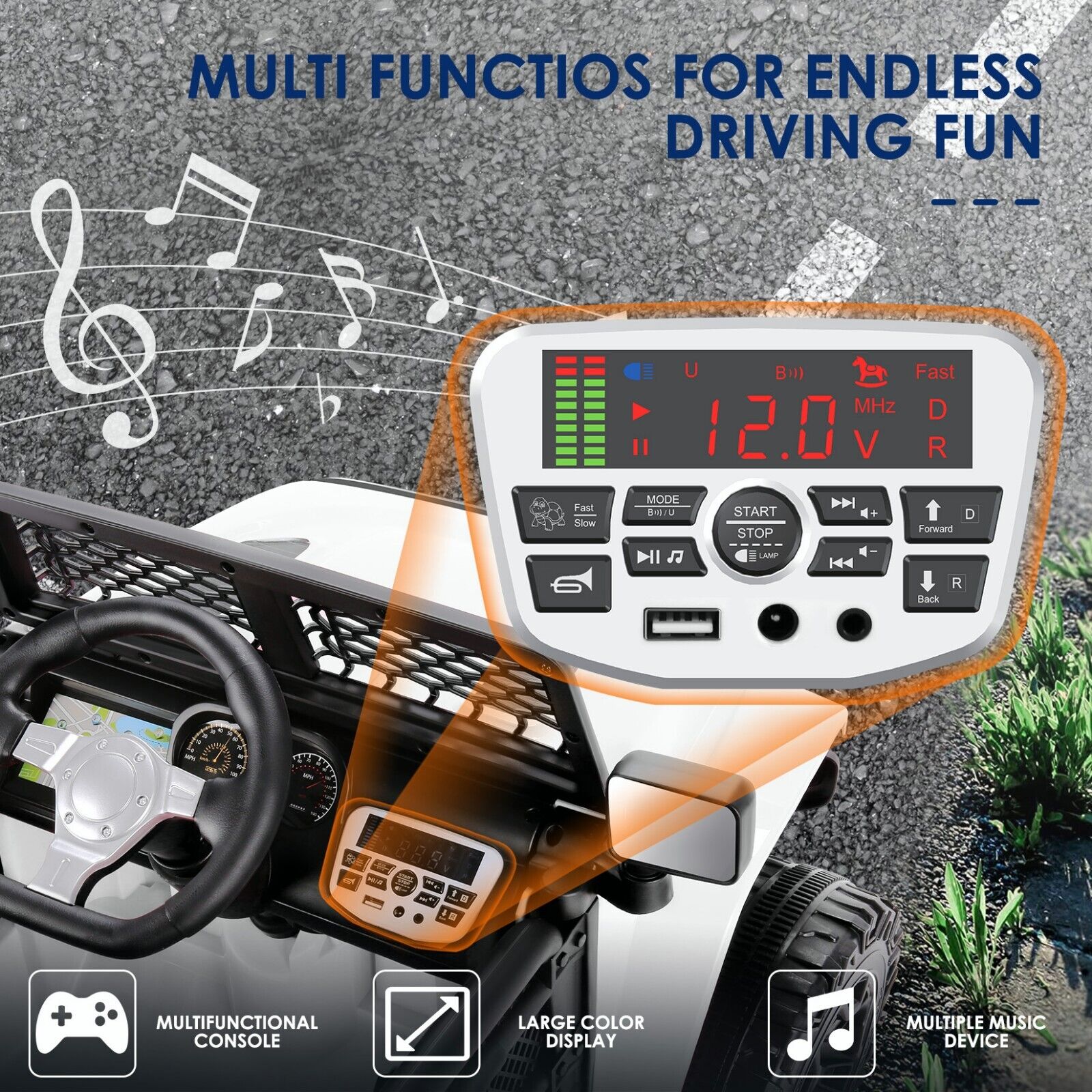 Electric Kids Ride On Truck with Remote Control and MP3 Player - 12V Battery Powered Toy Car