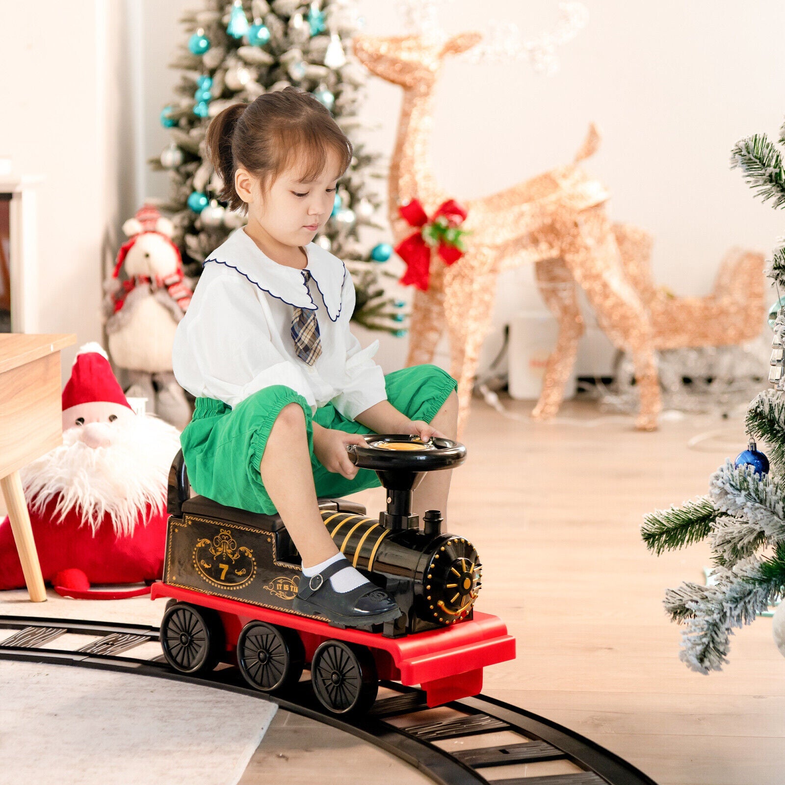 Electric Kids Train Toy with Unique Design & Stickers - Black