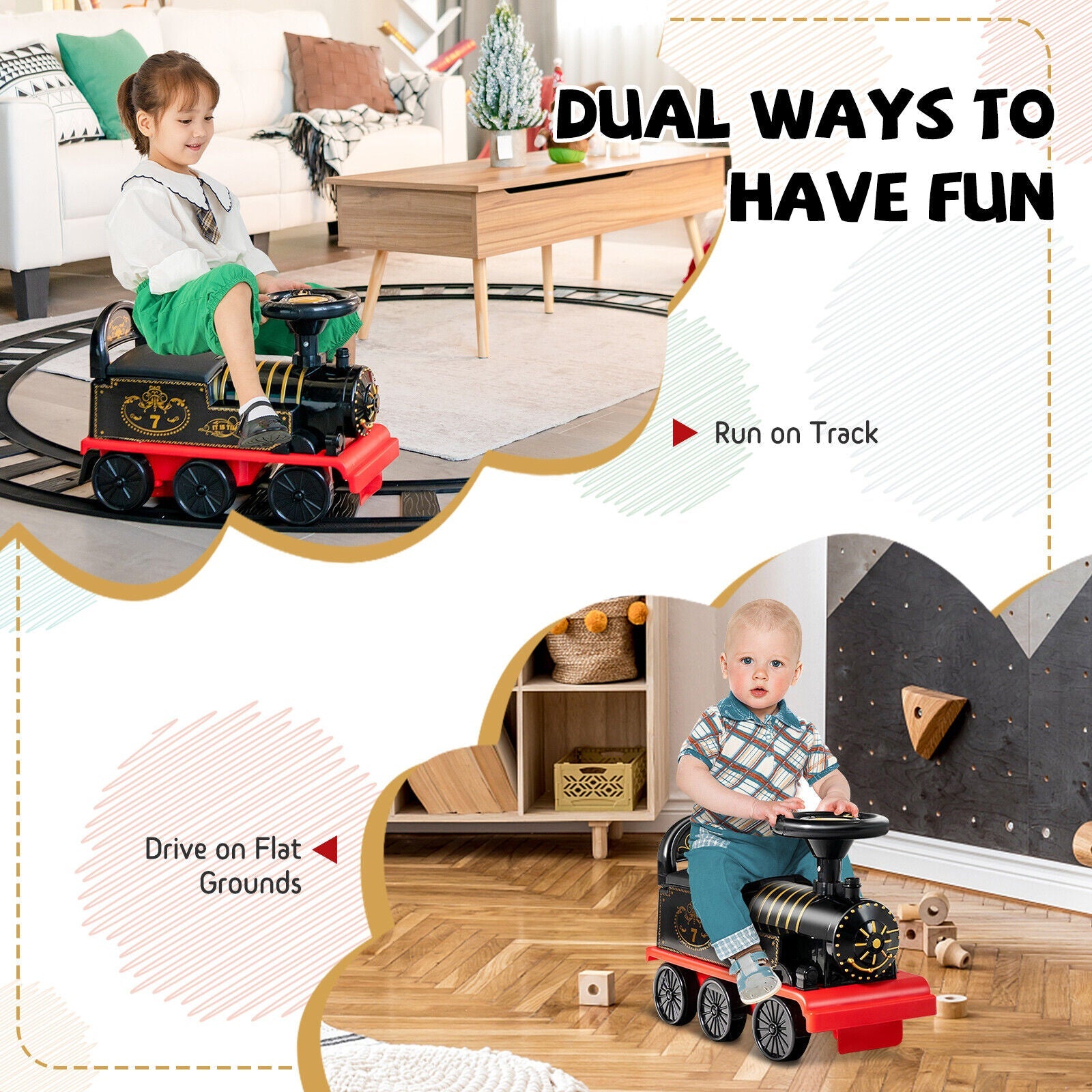 Electric Kids Train Toy with Unique Design & Stickers - Black