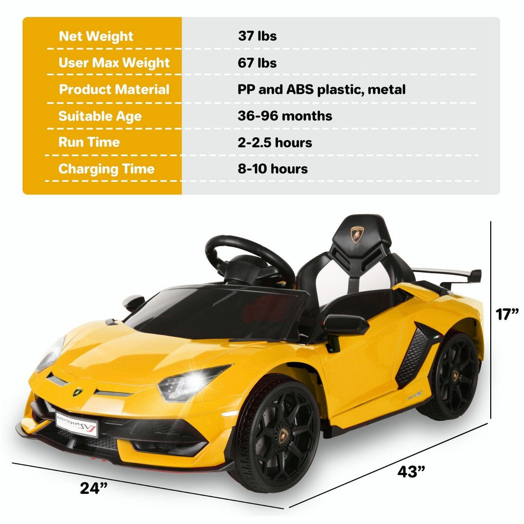 Electric Lamborghini Ride-On Car for Kids with Remote Control - 24/12V