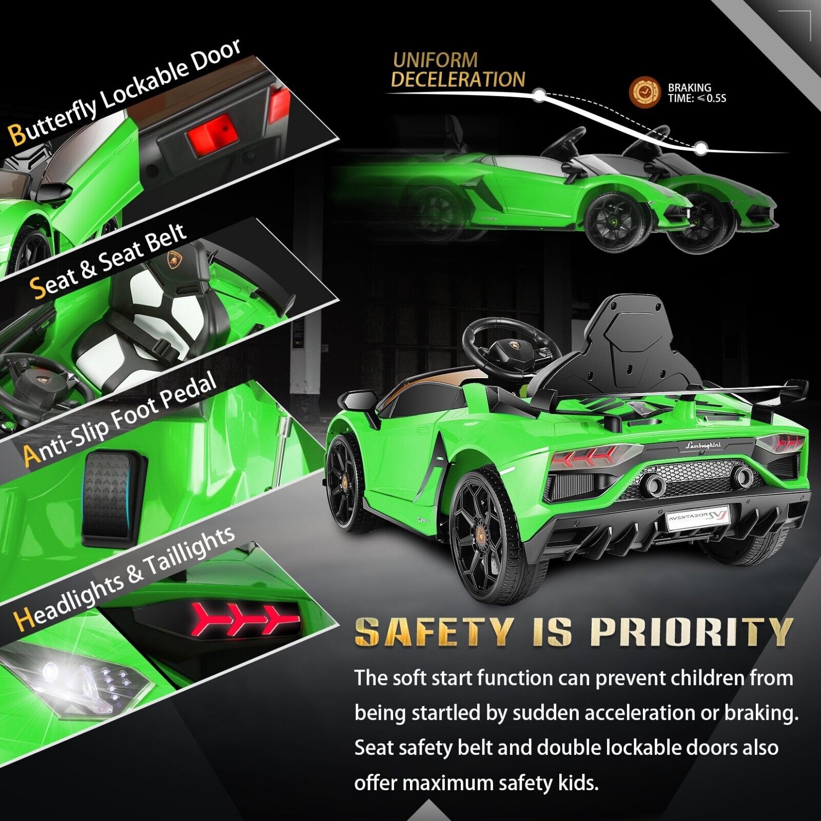 12V Licensed Lamborghini Aventador Electric Ride-On Sports Car for Kids
