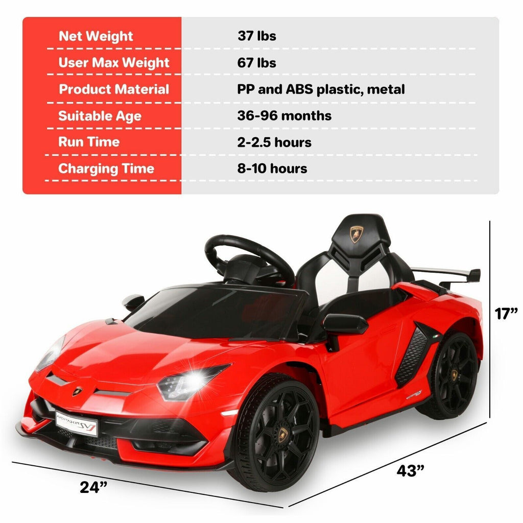 Licensed Lamborghini 12V Ride-On Car Toy with Parental Remote Control and 3 Speed Options