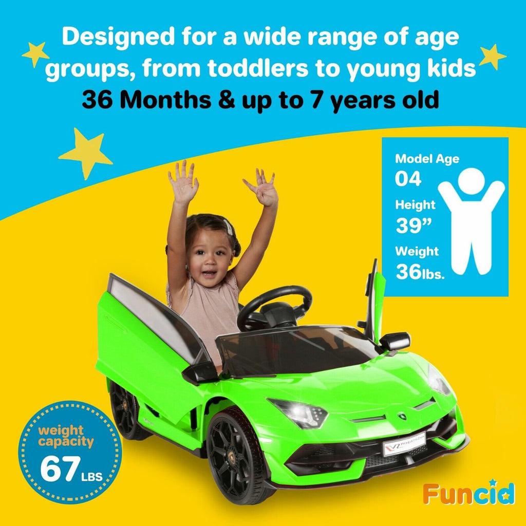 Electric Lamborghini Ride-On Car for Kids with Remote Control, MP3 Player, and 3-Speed Options