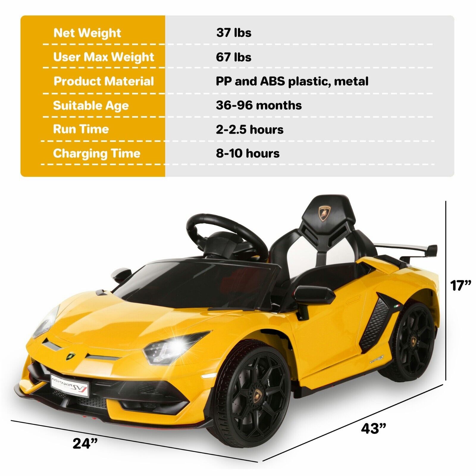 Premium 12V Lamborghini Ride On Car for Kids with Remote Control and MP3 Player - Perfect Toy for Children