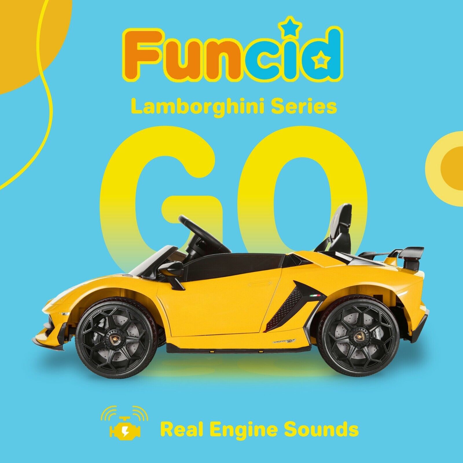 12V Lamborghini Ride-On Car for Kids with Remote Control, 3 Speeds, LED Lights, and USB