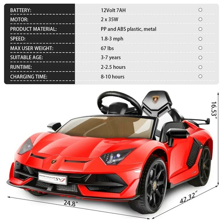 Licensed Lamborghini Electric Ride-On Car for Kids with Remote Control, MP3 and USB Connectivity