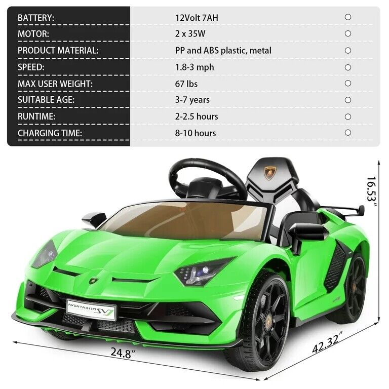 Licensed Lamborghini Electric Ride-On Car for Kids with Remote Control, MP3 and USB Connectivity