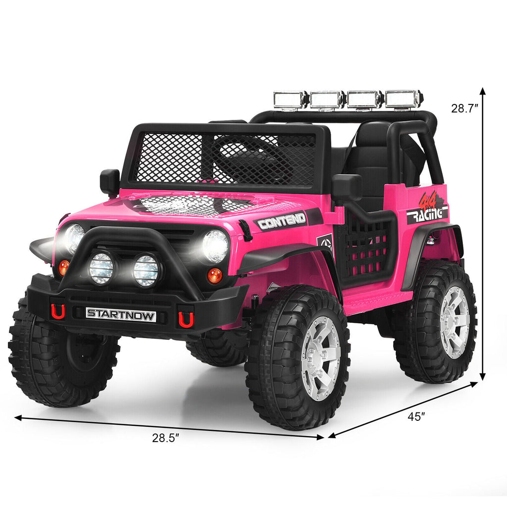 Electric Pink Ride-On Truck for Kids with Remote Control and Lights - 12V