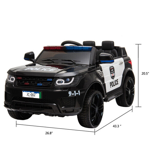 Electric Police Car Toy with Remote Control, 12V Battery, Music, and Lights