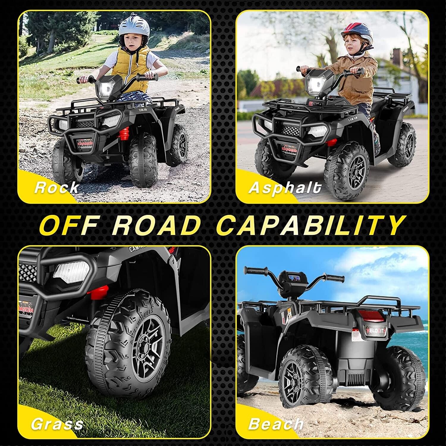 Electric ATV Quad for Kids with LED Lights and 2 Speed Options