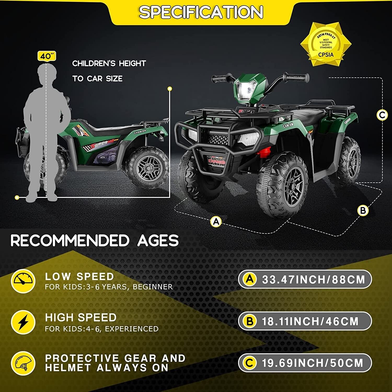 Electric Quad ATV Car for Kids 3-9 Years - 12V Battery Powered with 4-Wheels