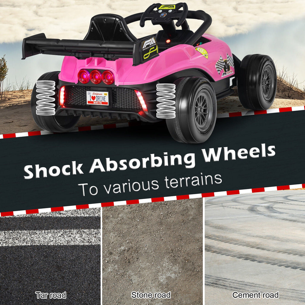 Electric Racing Truck for Kids with 2 Speeds, Remote Control, MP3, and Lights - Pink