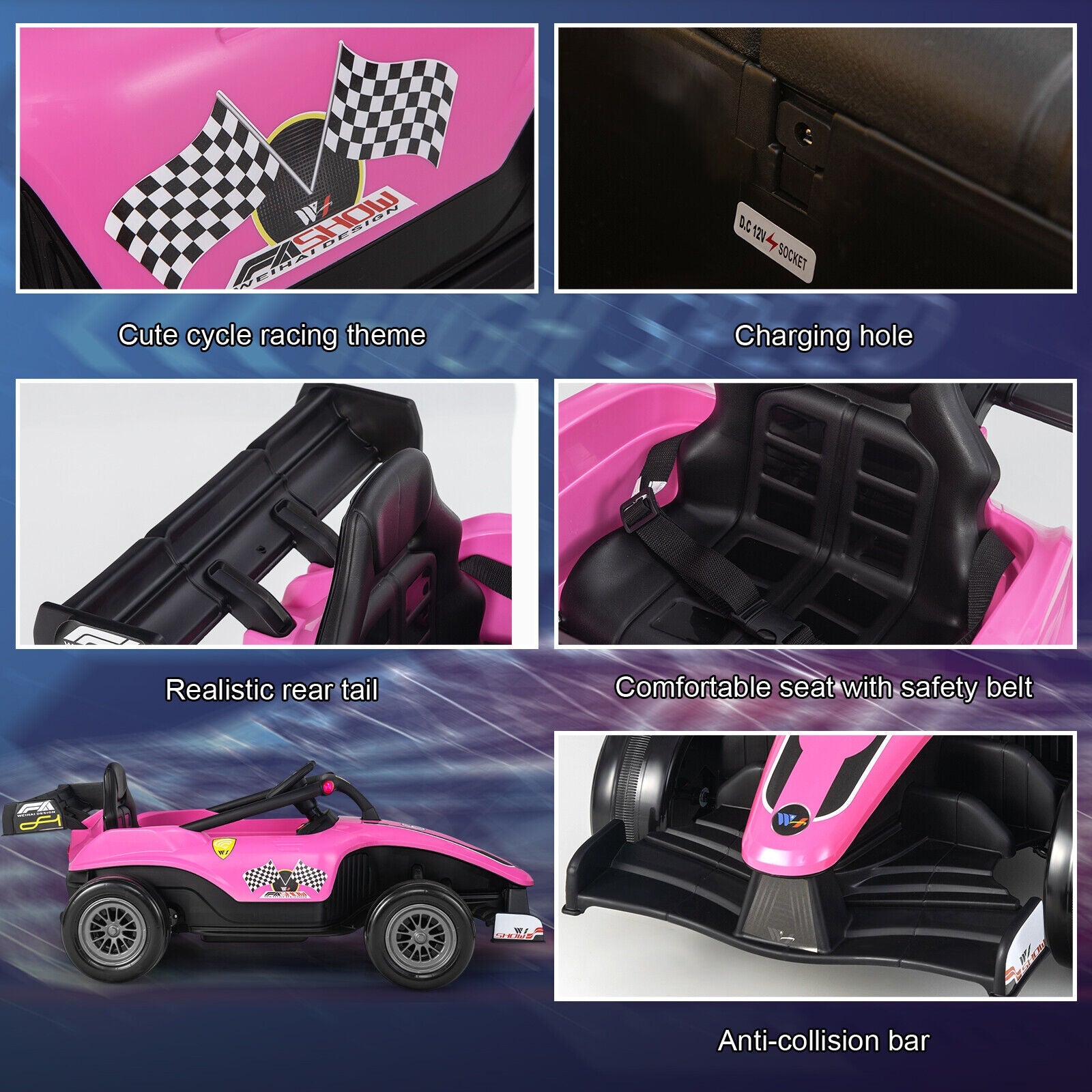 Electric Racing Truck for Kids with Remote Control, MP3 Player, and Lights - Pink (12V)