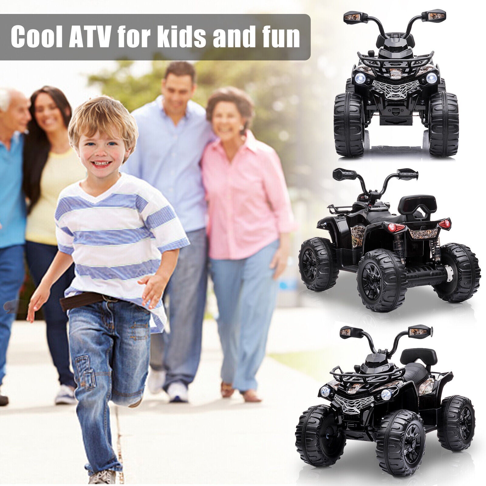 Electric Ride-On ATV Quad 4-Wheeler for Kids with MP3 and LED Lights - 2 Speed Options