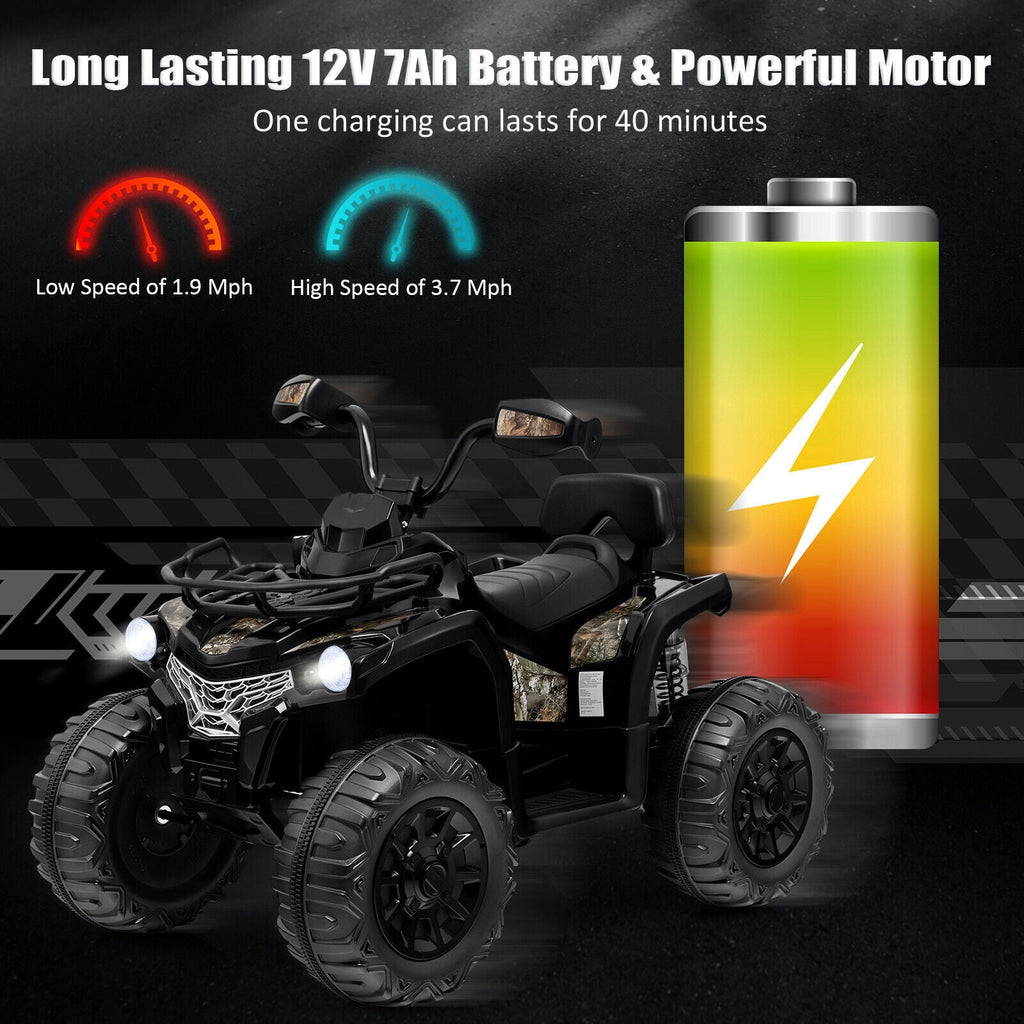 Electric ATV 4-Wheeler Quad Car Toy for Kids - 12V, 2 Speeds, Headlights, MP3 Compatible