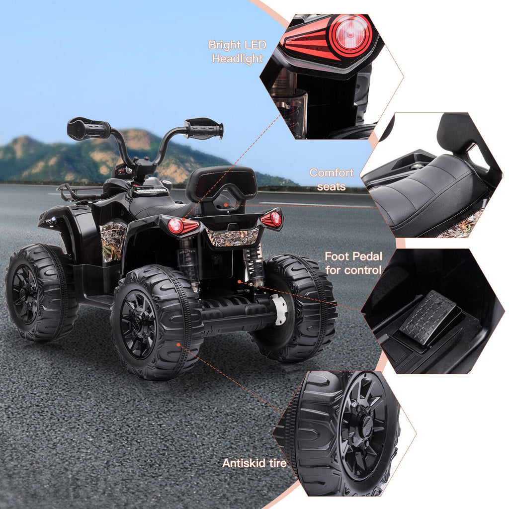 Electric Kids Ride On ATV 4-Wheeler Quad Car Toy with Music and Headlights - 2 Speed Options