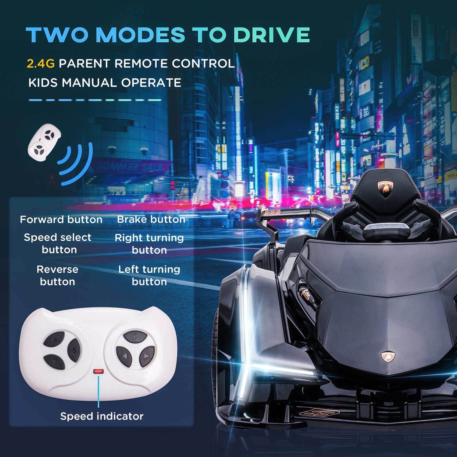 Electric Ride-on Car for Kids 3-6 Years with Remote Control and Suspension - Black