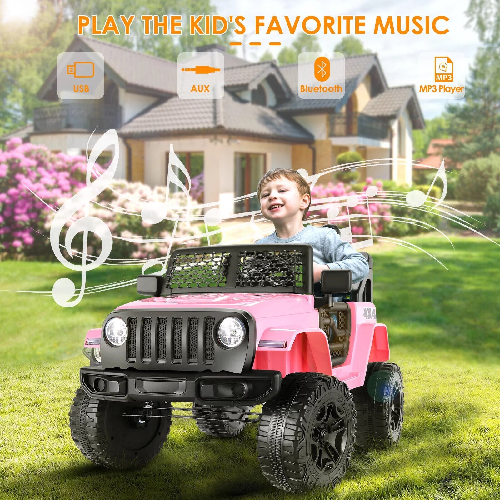 Electric Ride-On Car for Kids with 3 Speeds and Parental Remote Control - 12V LED Lights