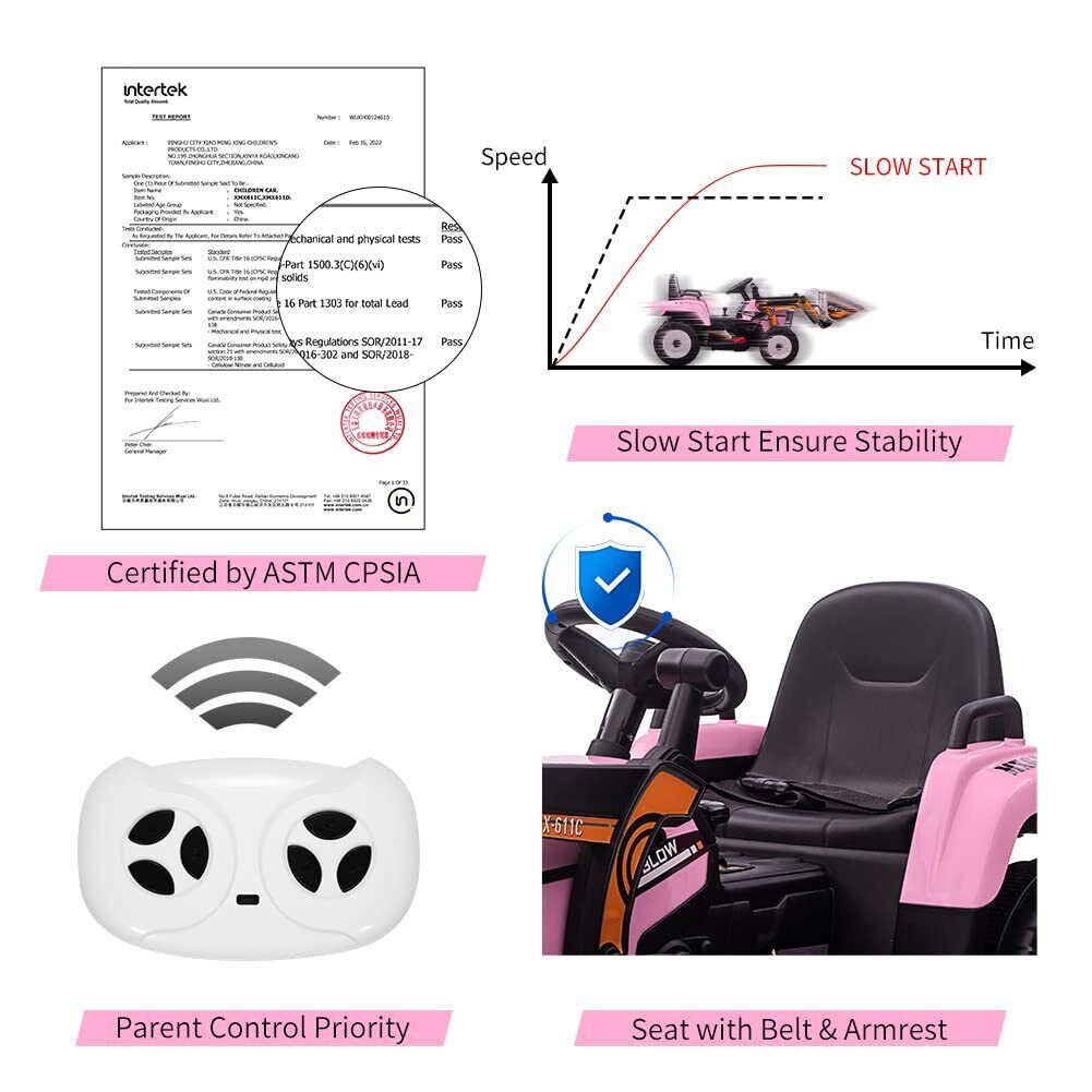 Electric Ride-On Car for Kids with Remote Control and Bucket - 12V Battery Powered