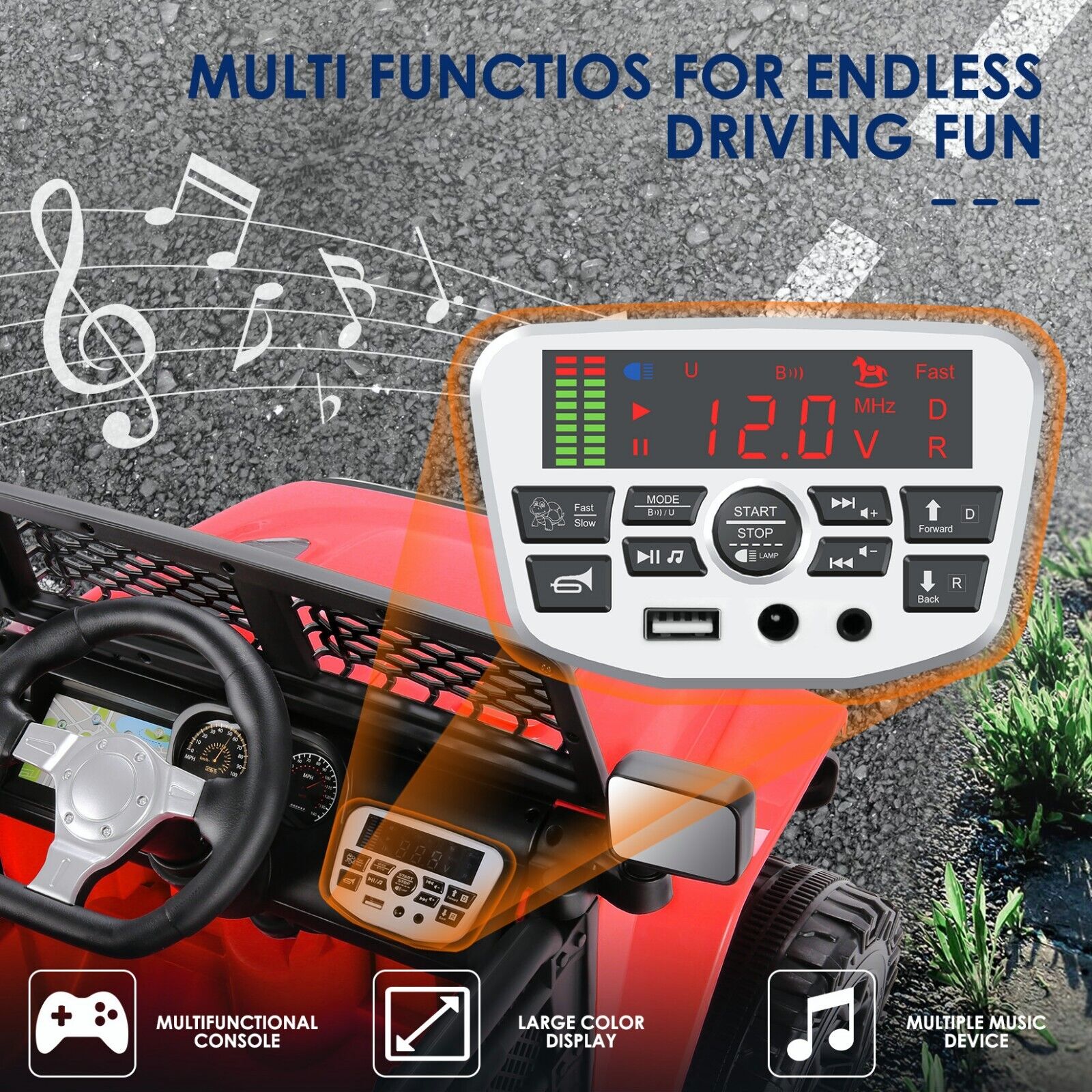 Electric Ride-On Car for Kids with Remote Control and MP3 Player