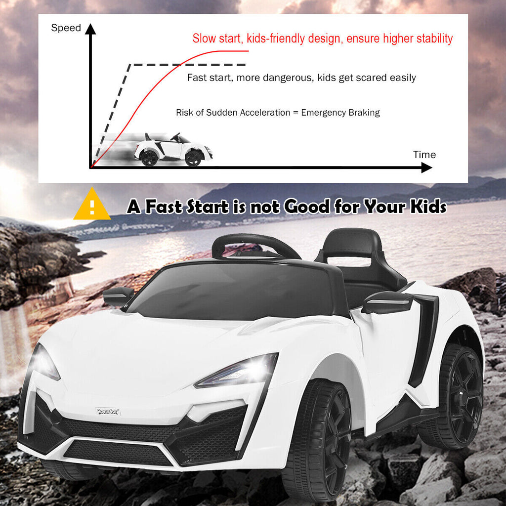 Electric Ride-On Car for Kids with Remote Control, Lights, MP3 Player, and Openable Doors - White