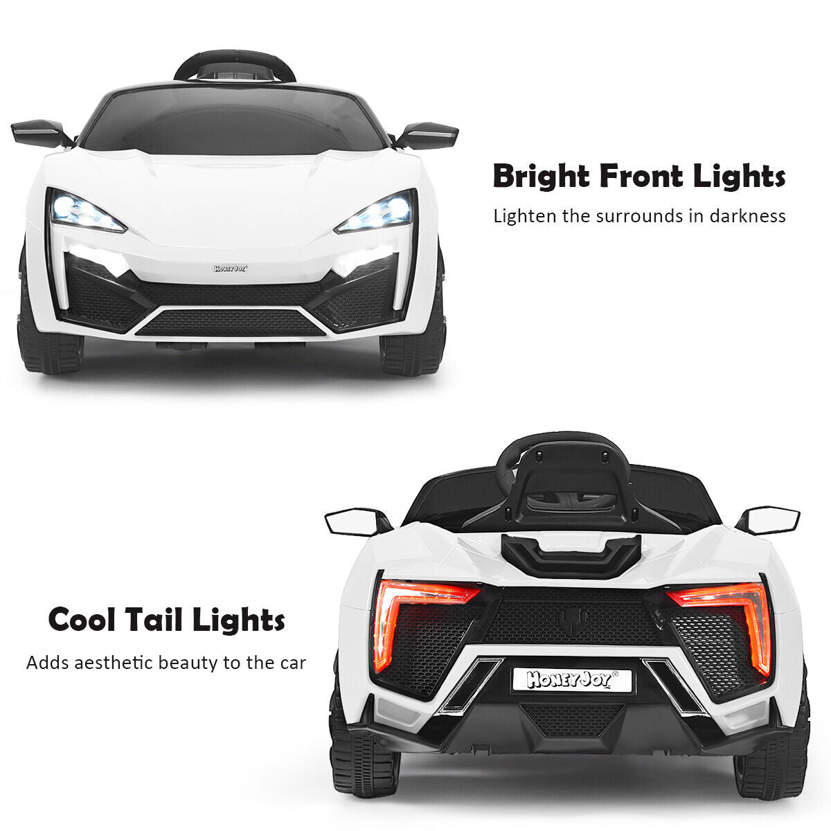 Electric Ride-On Car for Kids with Remote Control, Lights, MP3 Player, and Openable Doors - White