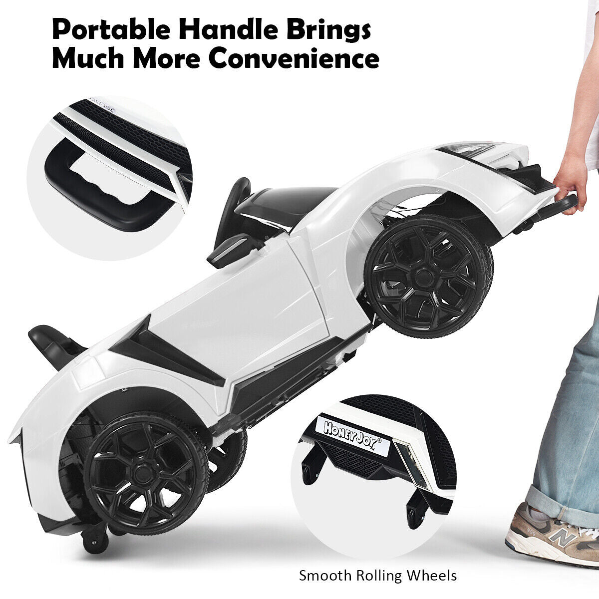 Electric Ride-On Car for Kids with Remote Control, Lights, Music, and Openable Doors - White