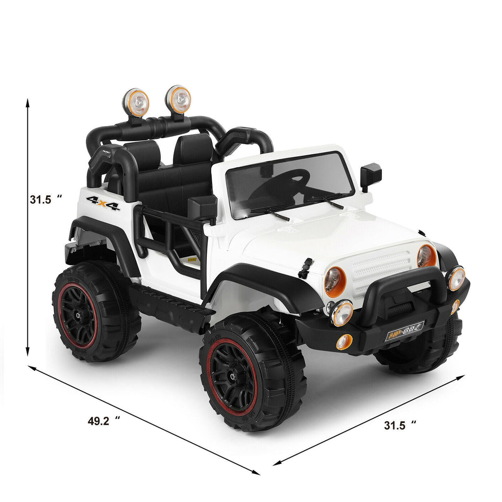 Electric Ride-On Car for Kids with Remote Control, Music Player, LED Lights, and USB Port - White