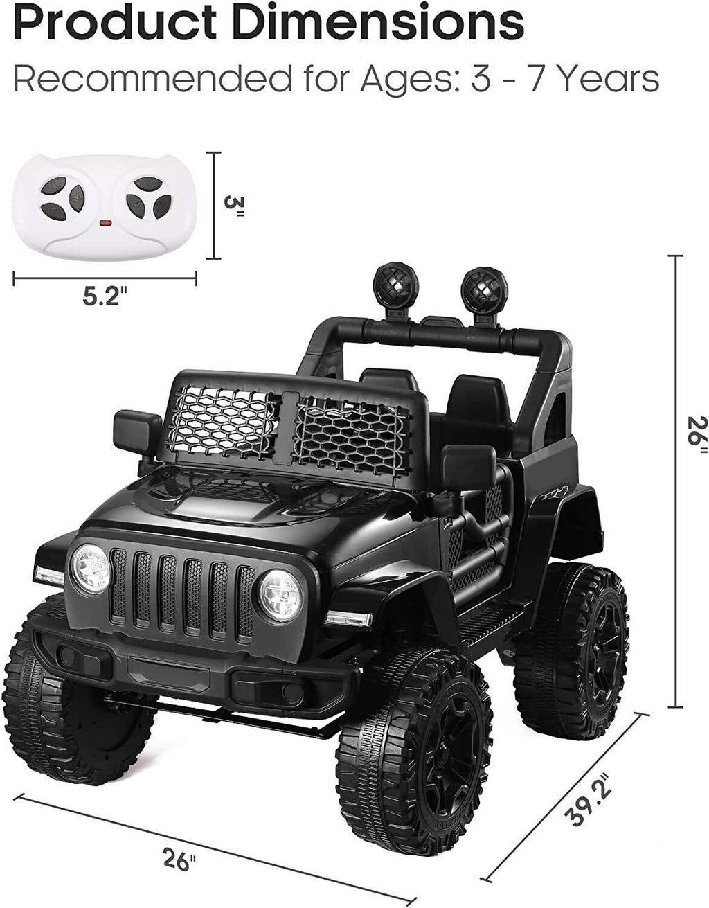 Electric Ride-On Car for Kids with MP3 Music, LED Lights, and Remote Control - 12V 7AH