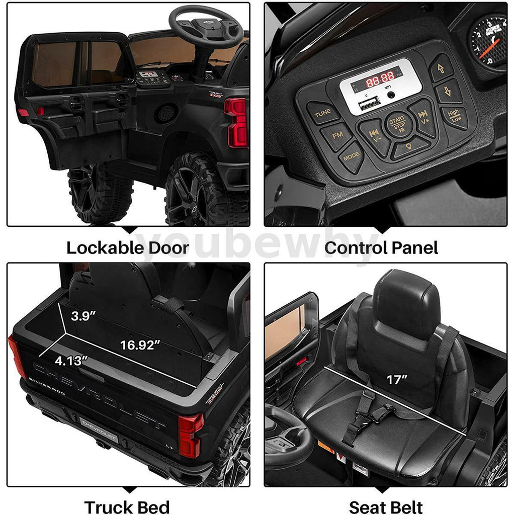 Electric Ride On Car Truck Toy with Remote Control, Music, and LED Lights - 12V Safety Power for Endless Fun!