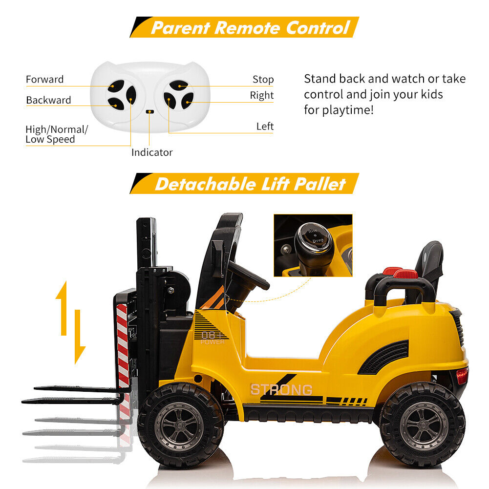 Electric Ride-On Construction Forklift with Remote Control and Built-In Music - 12V