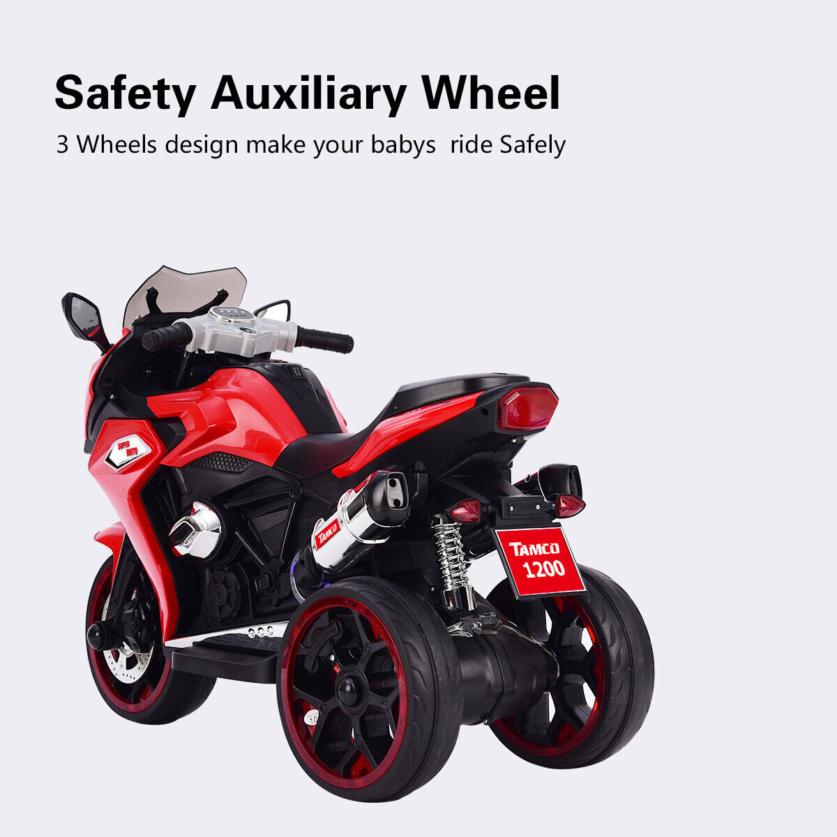 Electric Ride-On Motorcycle for Kids with LED Wheels, Music, and Screen - Red