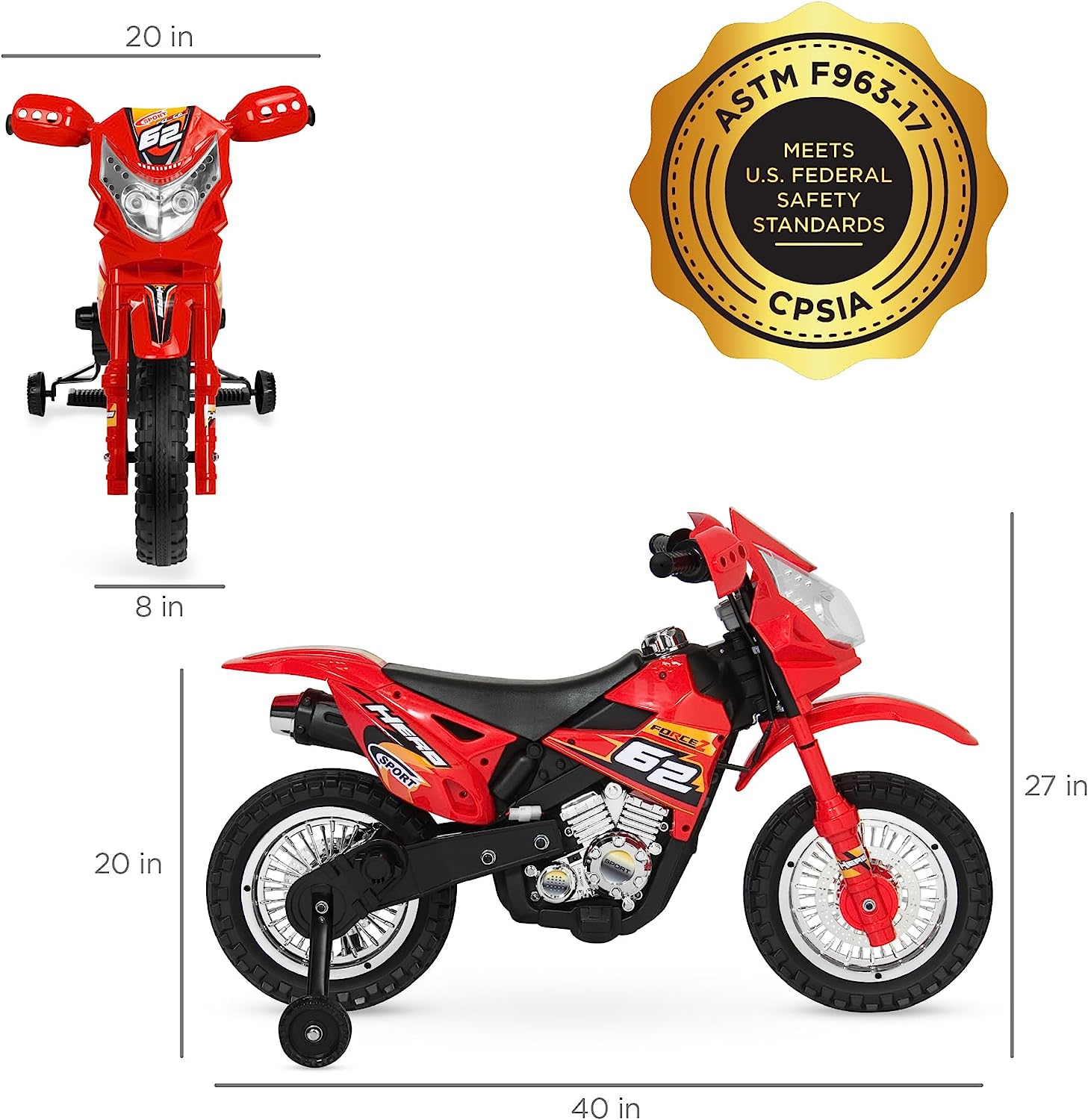 Electric Ride-On Motorcycle with Headlights, Training Wheels, and Treaded Tires - 2mph Top Speed
