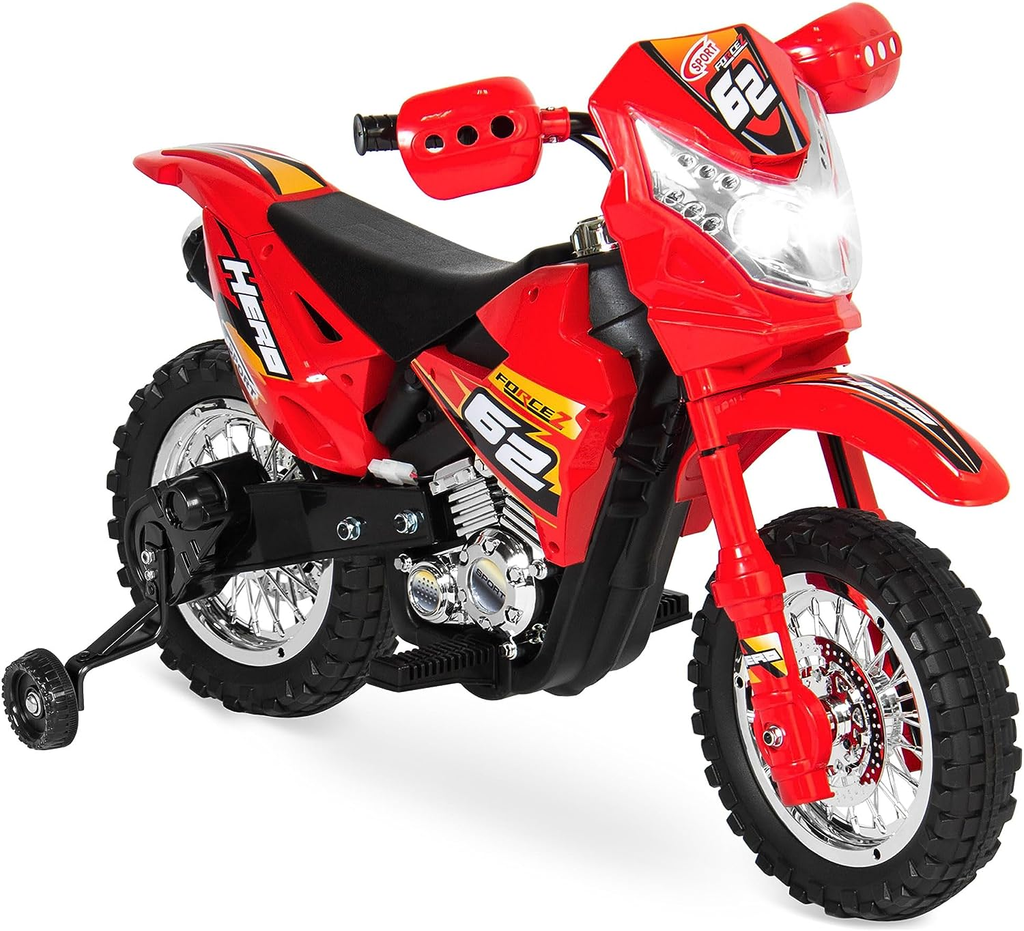 Electric Ride-On Motorcycle with Headlights, Training Wheels, and Treaded Tires - 2mph Top Speed