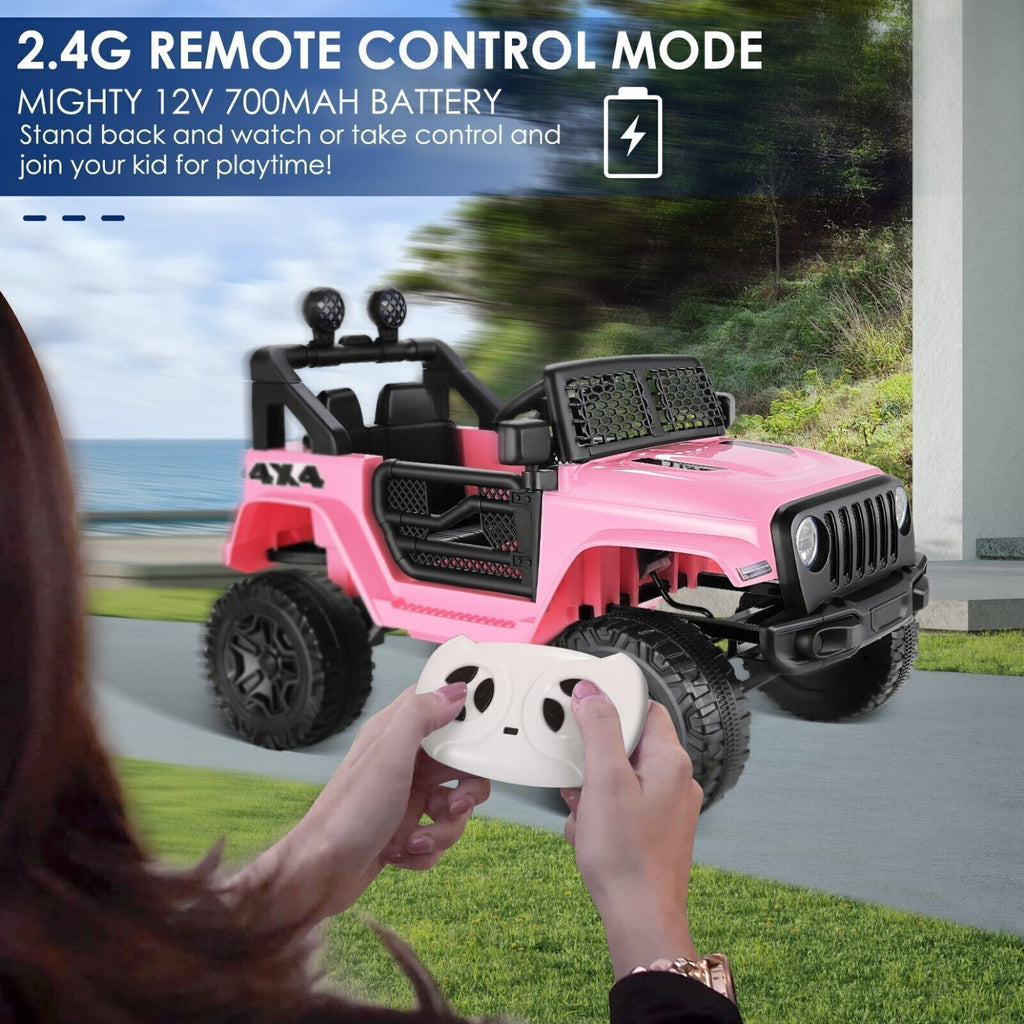 Electric Ride-On Toy Truck for Kids with Remote Control and LED Lights - 12V Jeep
