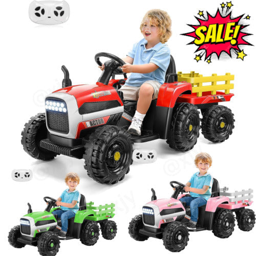 Electric Ride-On Tractor for Kids with Trailer - 12V Powered Fun!