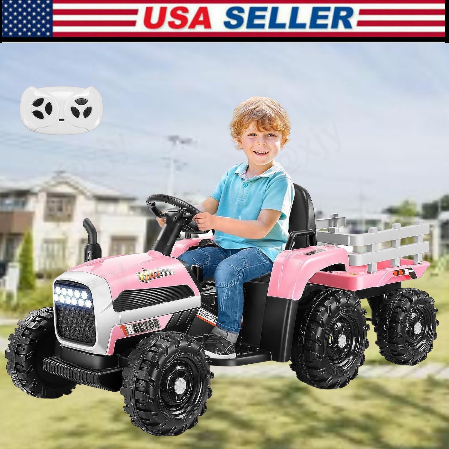 Electric Ride-On Tractor for Kids with Trailer - 12V Powered Fun!