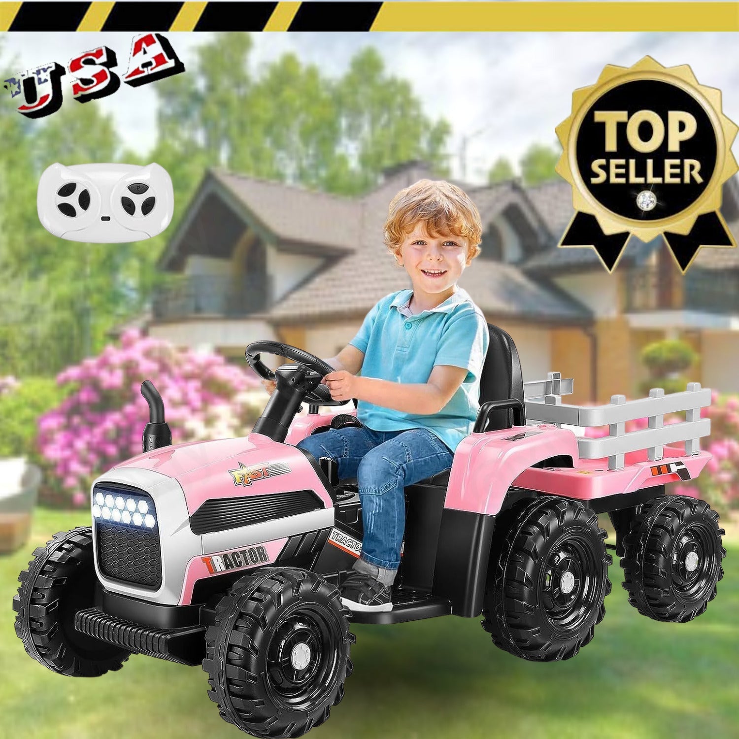 Electric Ride-On Tractor for Kids with Trailer - 12V Powered Fun!