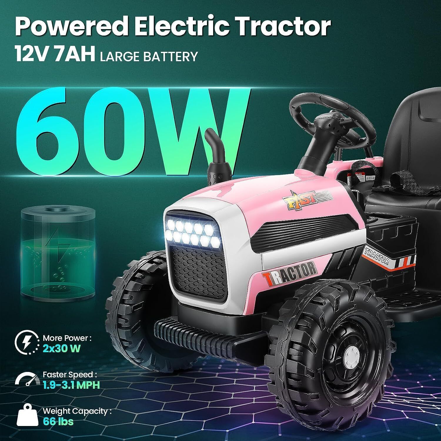 Electric Ride-On Tractor for Kids with Trailer - 12V Powered Fun!
