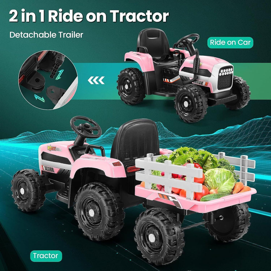 Electric Ride-On Tractor for Kids with Trailer - 12V Powered Fun!