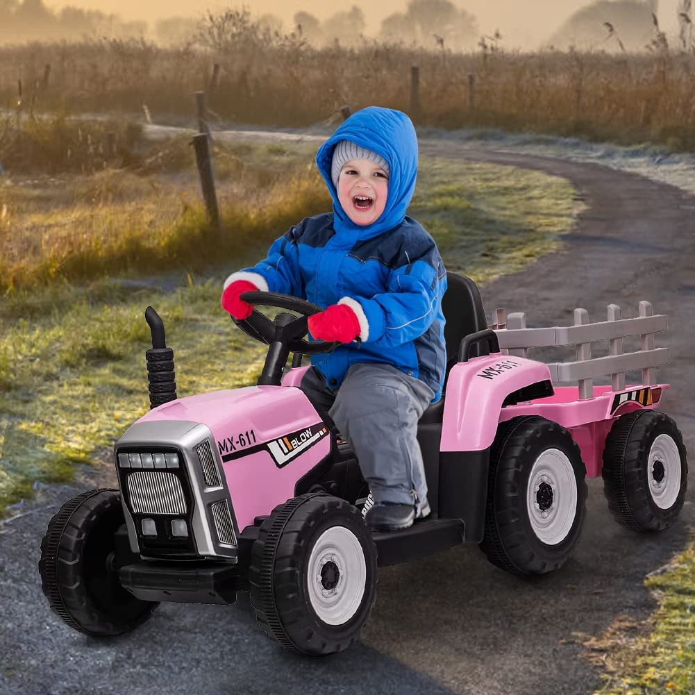 Electric Ride-On Tractor for Kids with Trailer and Parental Remote Control - Battery Powered Toddler Toy