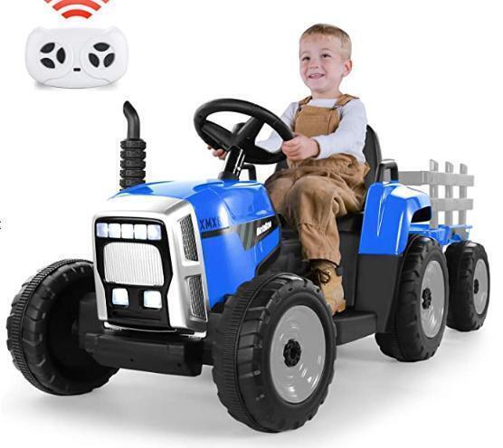 Electric Ride-On Tractor Toy with Trailer and MP3 Player for Kids - 12V Gift Option