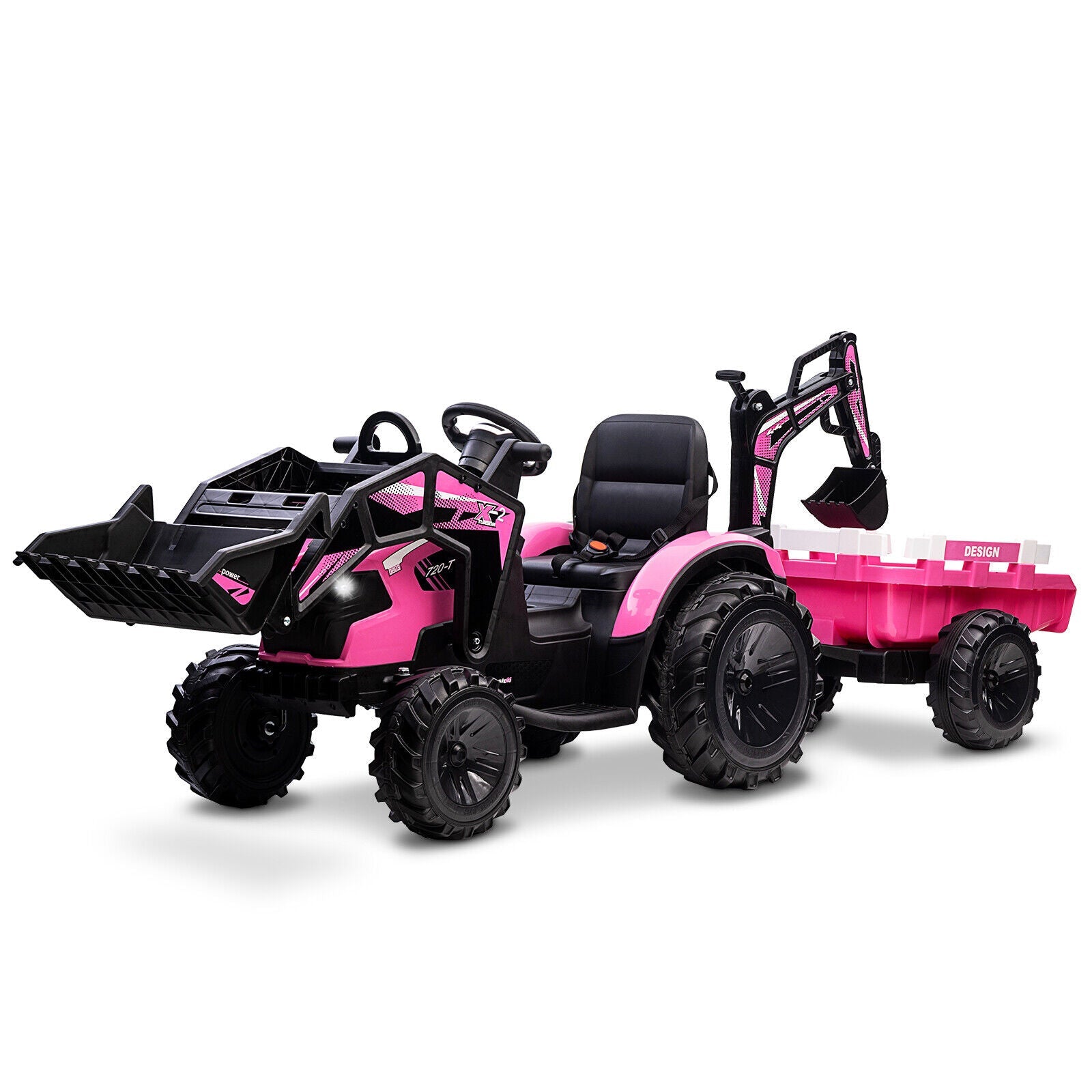 Electric Ride-On Tractor with Excavator, Bulldozer, and Trailer for Kids (24V)