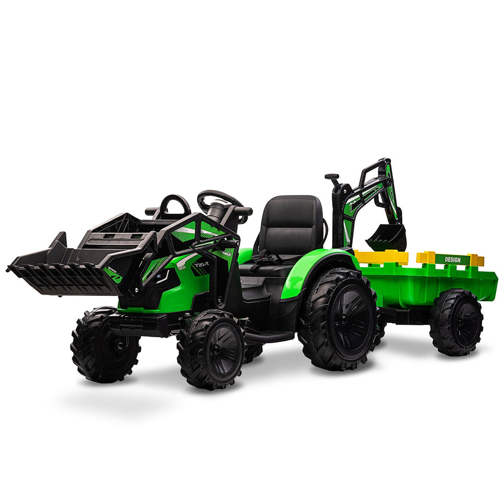 Electric Ride-On Tractor with Excavator, Bulldozer, and Trailer for Kids (24V)