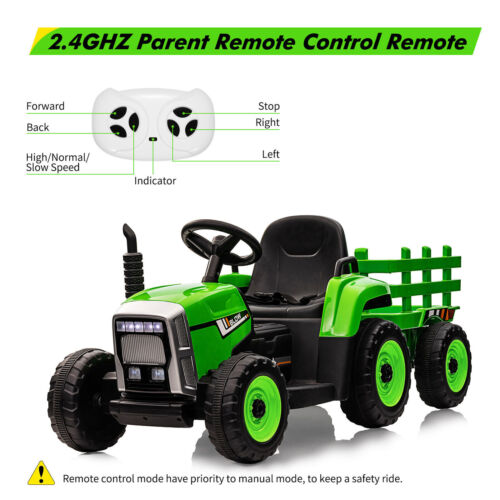 Electric Ride-On Tractor with Trailer and MP3 Player for Kids - 12V Battery-Powered Vehicle