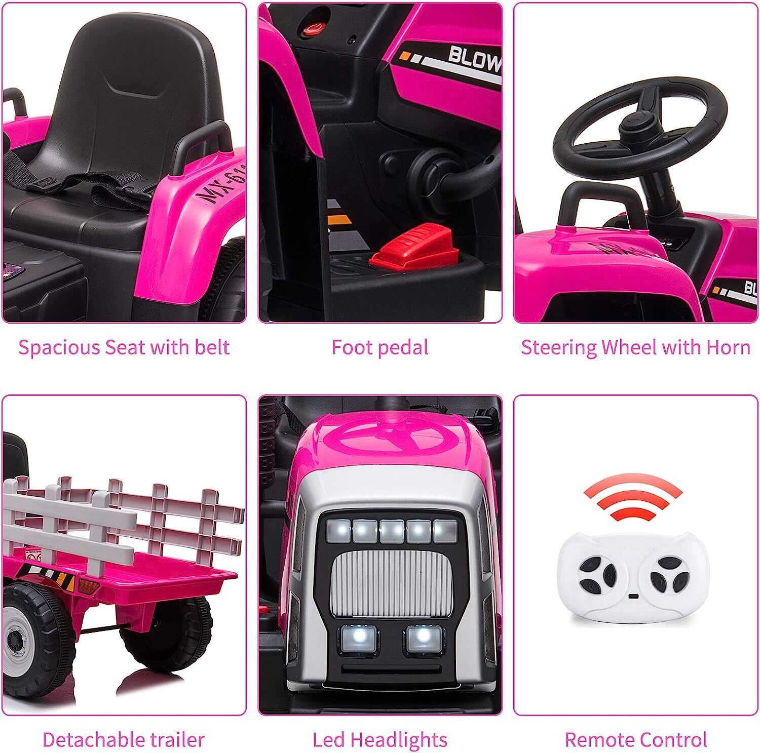 Electric Ride-On Tractor with Trailer and Music for Kids - 12V Battery-Powered Vehicle Toy